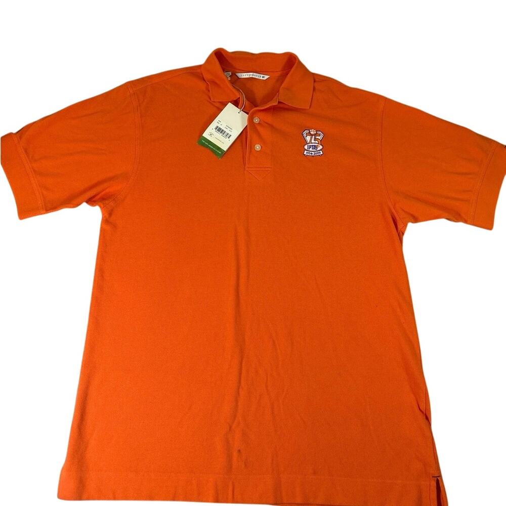 Cutter & Buck Orange polo shirt Clemson University IPTAY logo for 75 years. NWT